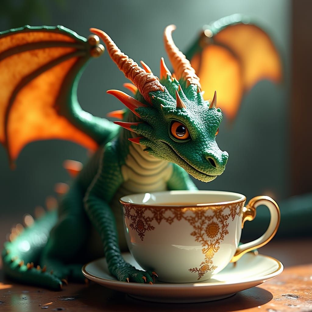 Emerald Dragon Tea Cup: Fantasy Art