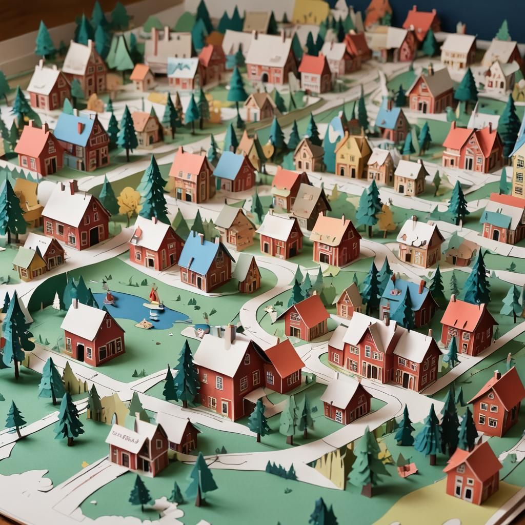 Pop up book + 2d paper village