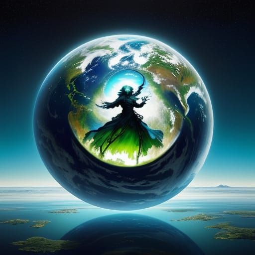 Hopeful Earth Seen Through Half Full Glass Oil Painting