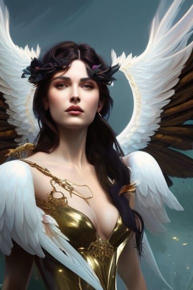 A beautiful female fallen angel 8k resolution concept art po...