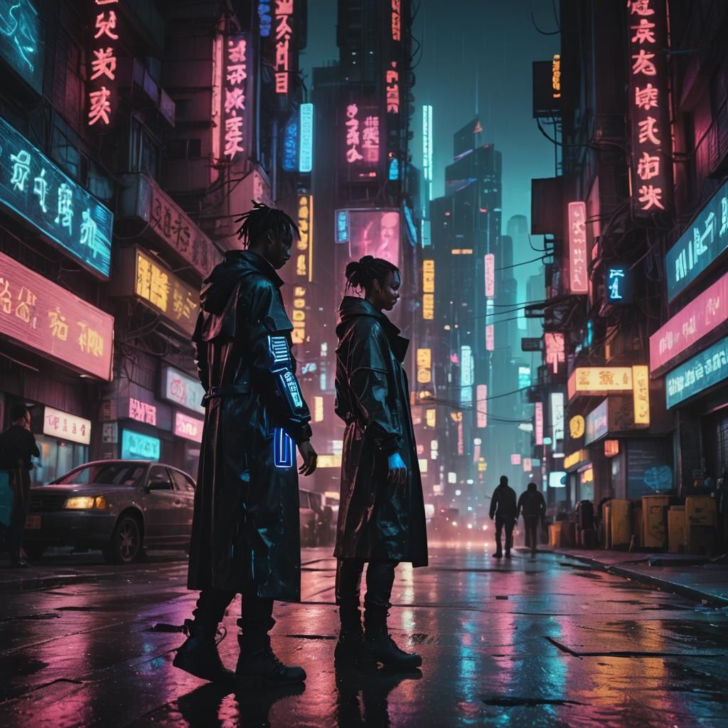 Cyberpunk Hand Touches Neon Light in Dark City