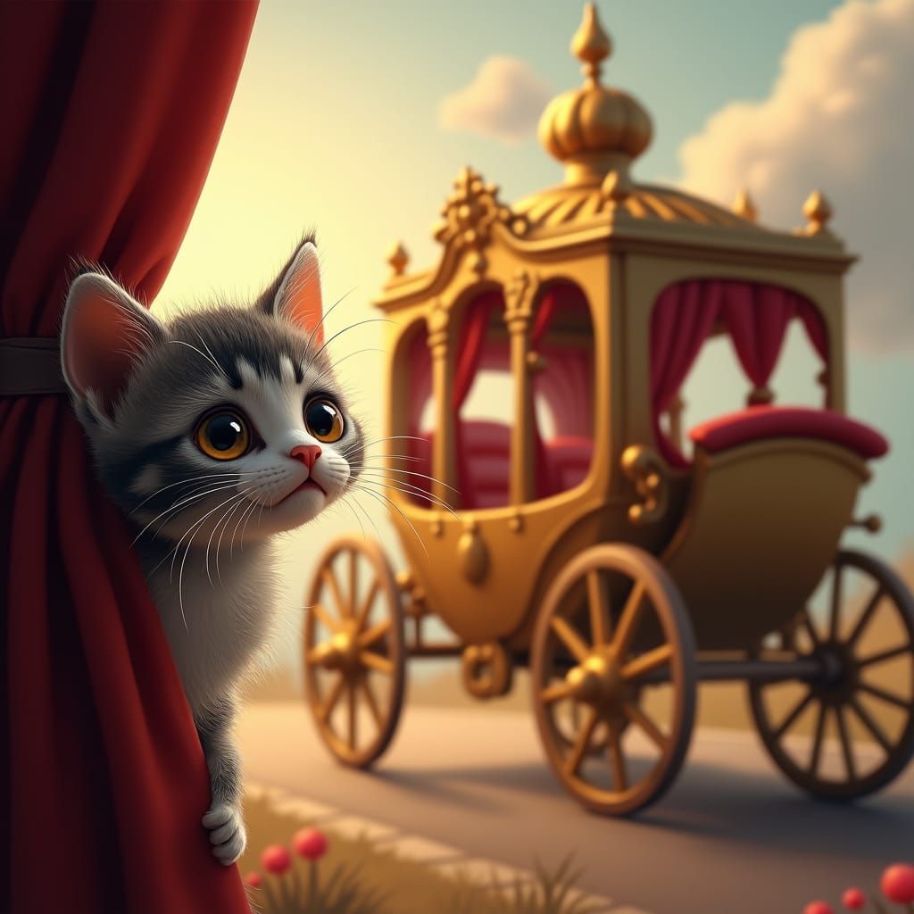 Frightened Kitten and Rococo Carriage