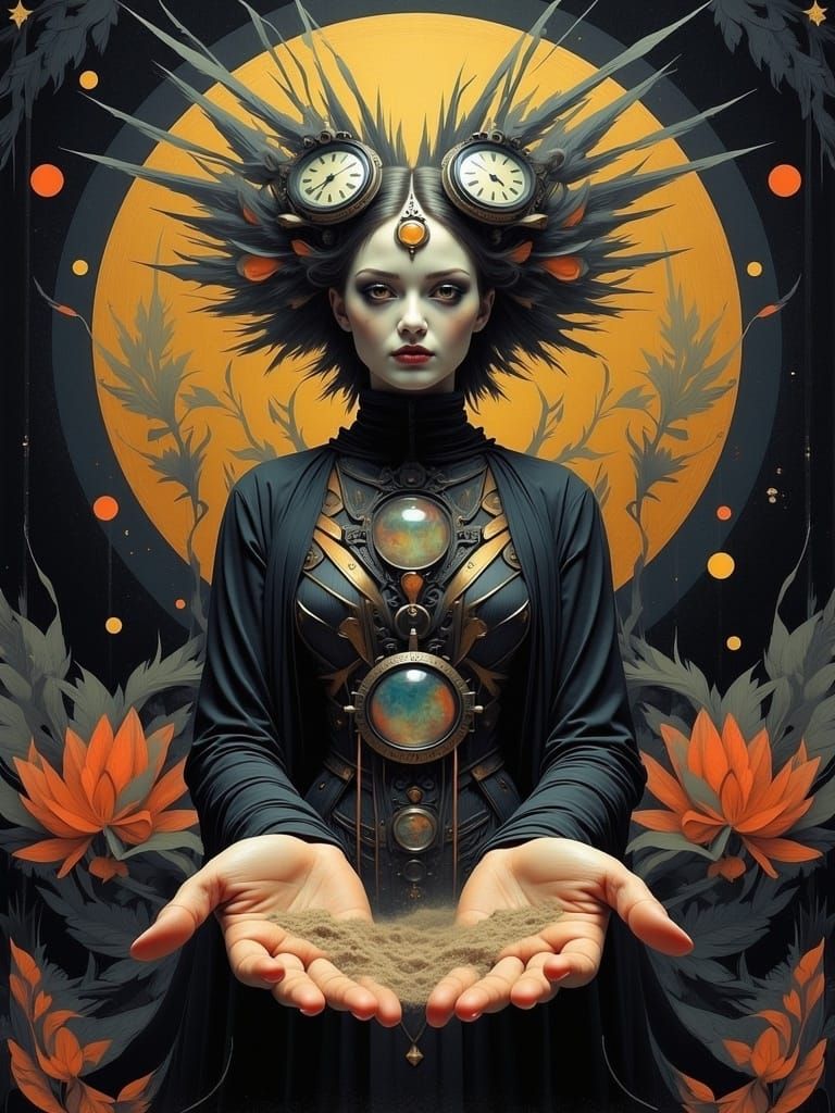 <lora:CortexFluxtasia:1.0> Spectrum Cosmic Serenade, art nouveau, digital collage, grunge, arthur rackham, sinister gothic pale woman with c...