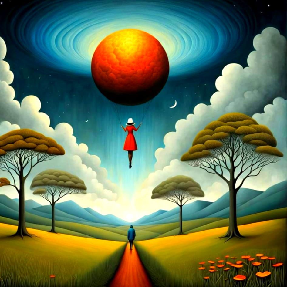 Surrealistic Still Life in Fantastical Landscape