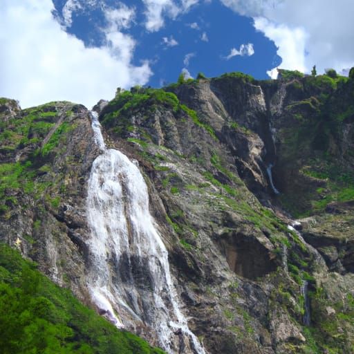 Waterfall and mountains