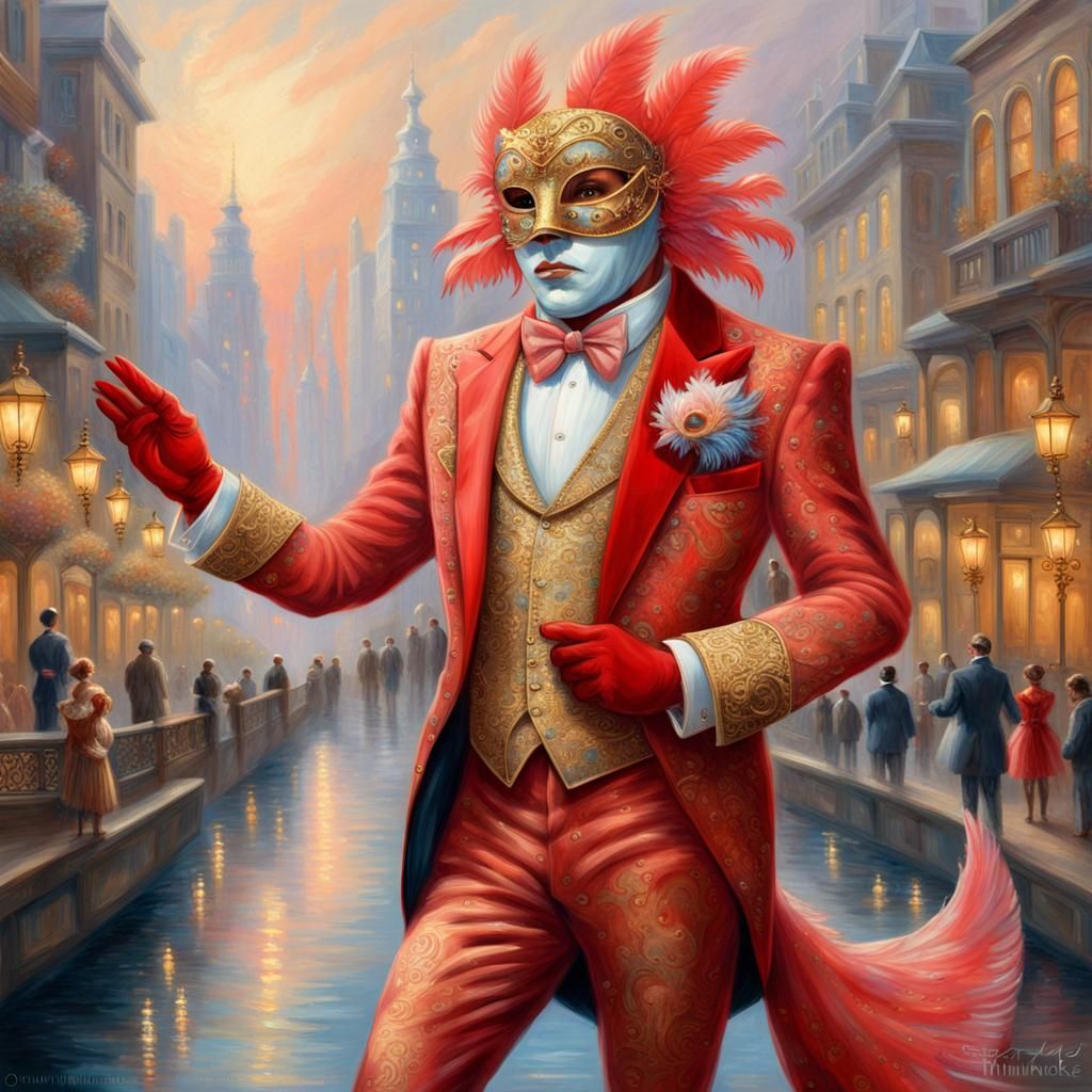 Anthropomorphic Fish Person Dancing at a Ball