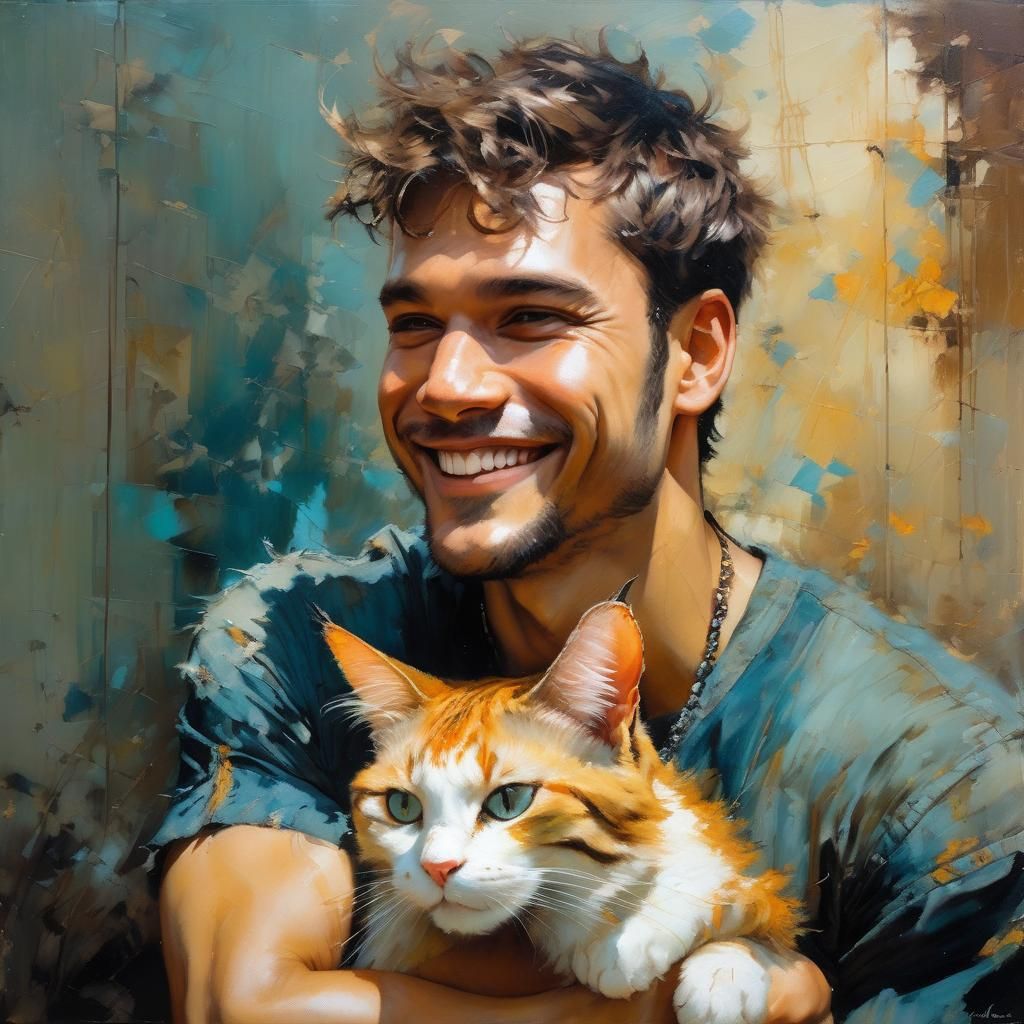 Happy Guy with a Cat