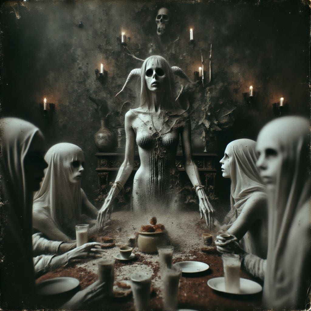 <lora:Abyss:1.0>photo surreal sinister despair demon abomination rococo decay organic portrait on a patinaed surface exploding into crystal...