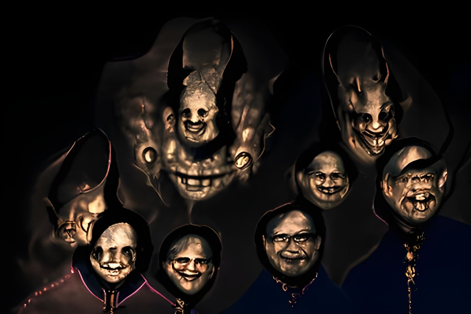 Smiling insidious faces in the dark