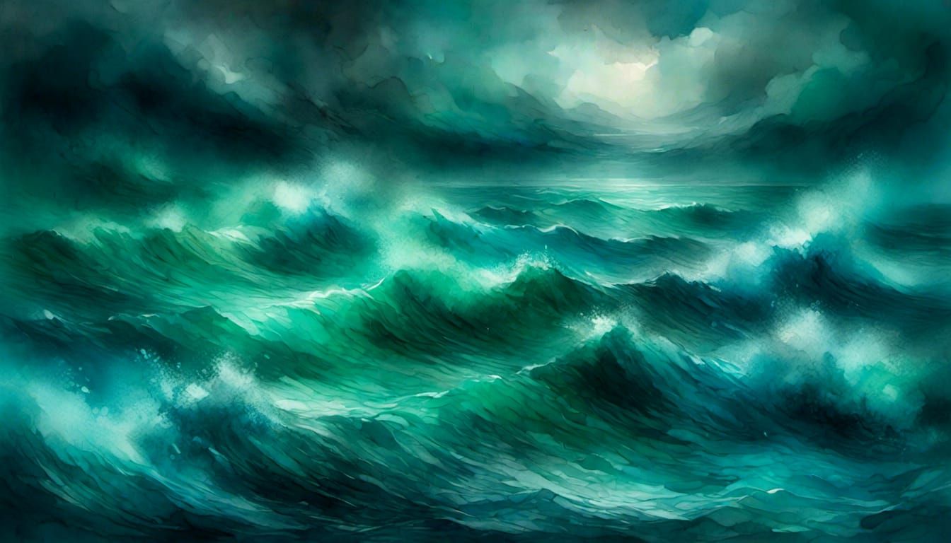 <lora:Water color:1.0> ocean waves during a storm. dark and ...
