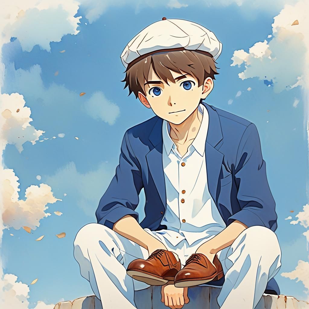 Young Boy in Elegant Attire with Soft Pastel Hues and Dreamy...