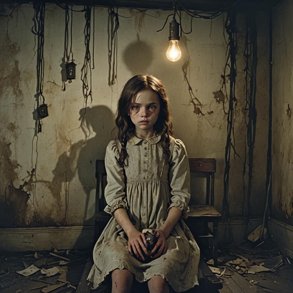 A chilling, dramatic horror scene captured in eerie, high-de...