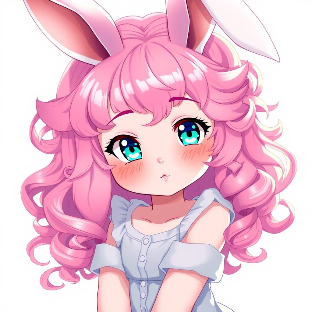cute little rabbitgirl. She has curly hot-pink LONG hair. Sh...