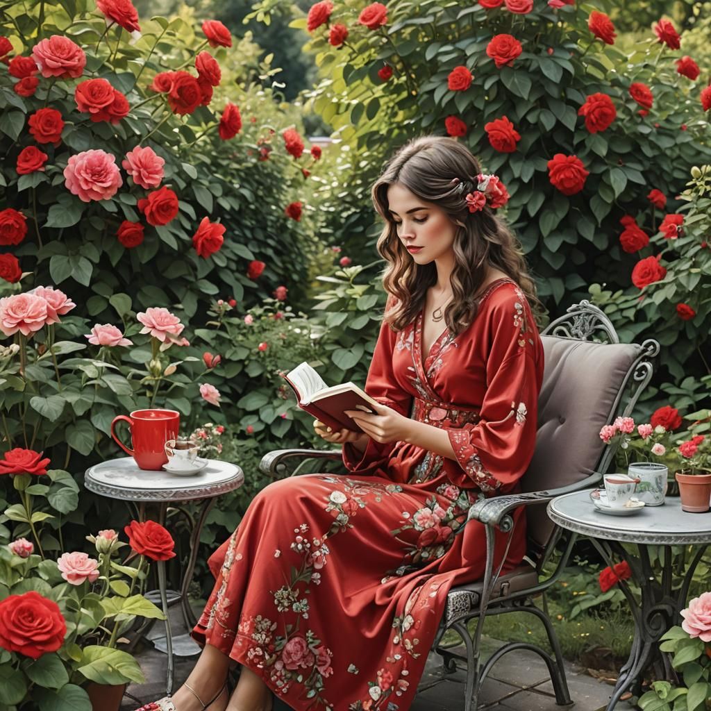 Jeune femme dans son jardin.