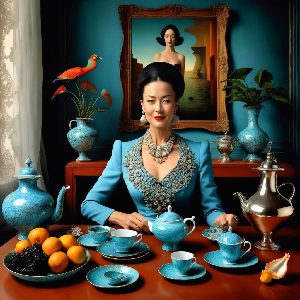 Surrealistic Portraiture of a Happy 40-Year-Old Lady