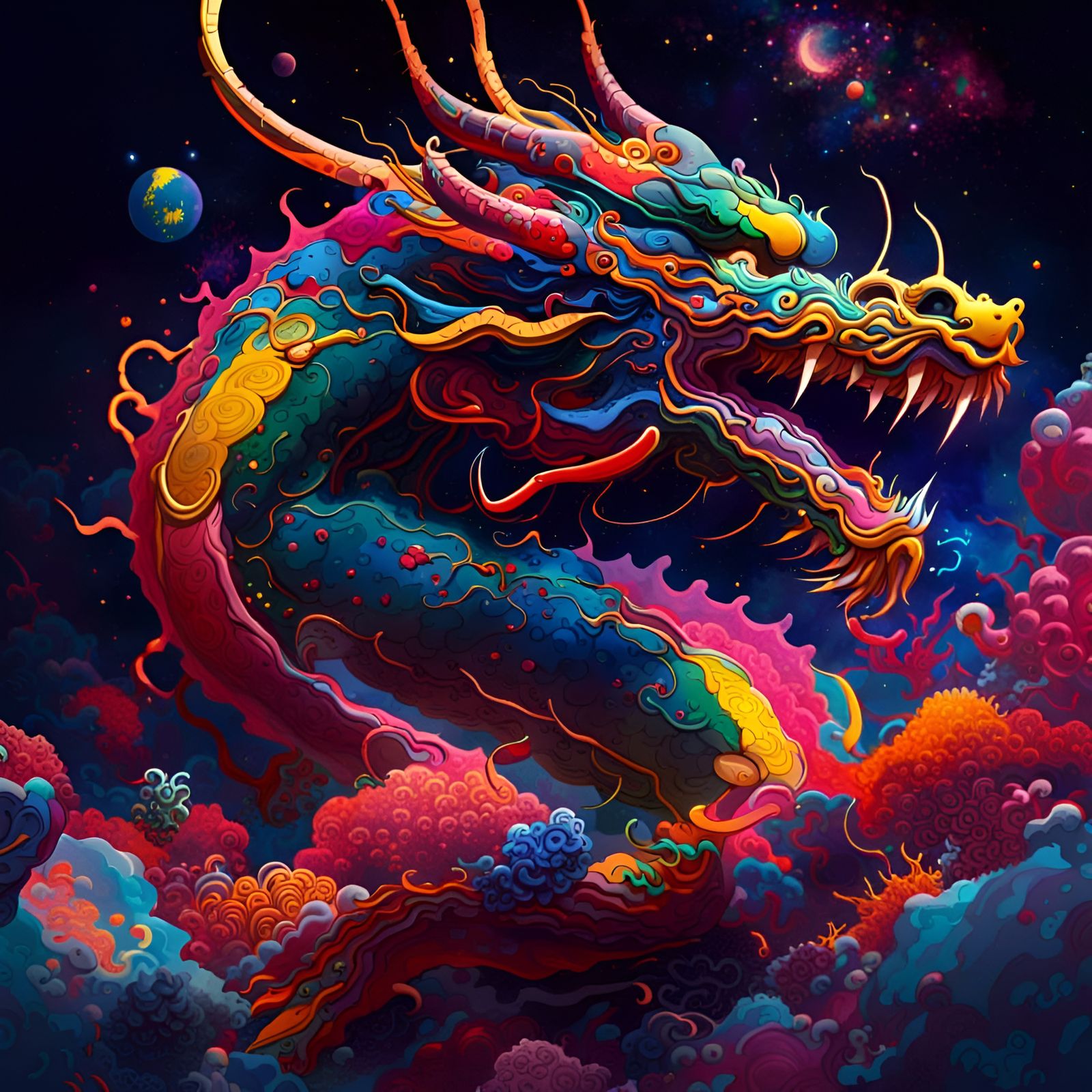 Dragon in outer space - AI Generated Artwork - NightCafe Creator