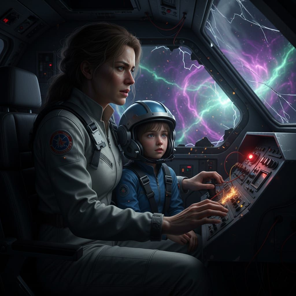 Elara and Lyraia trying to make the old escape pod function