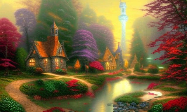 fantasy village tower autumn ethereal fantasy hyperdetailed ...