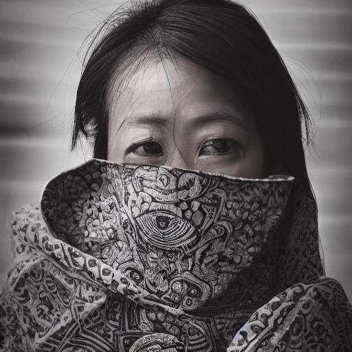 Hyperrealistic Portrait of a Three-Eyed Asian Woman