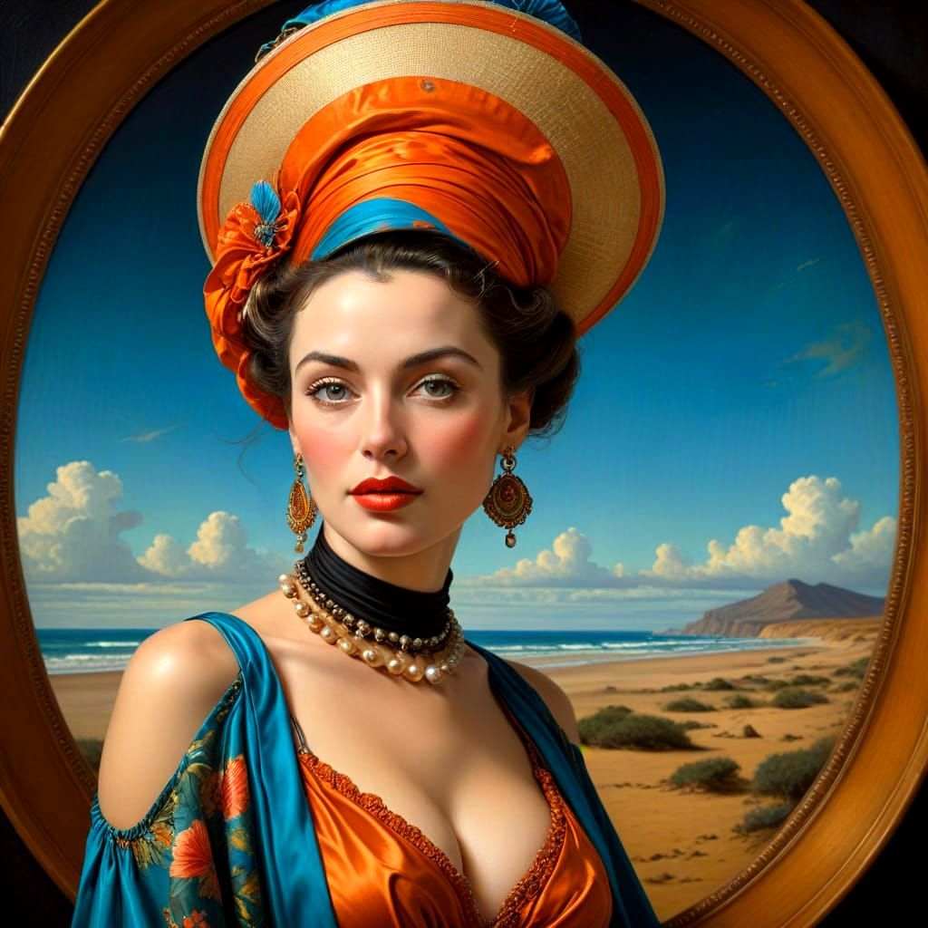 Lady with Enormous Hat in Surrealist Style