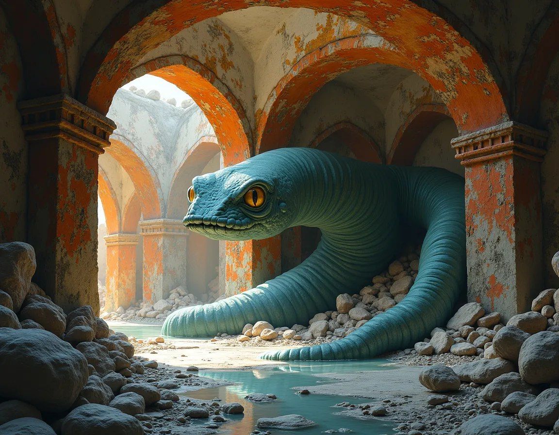 Strange Creature in Ancient Ruins