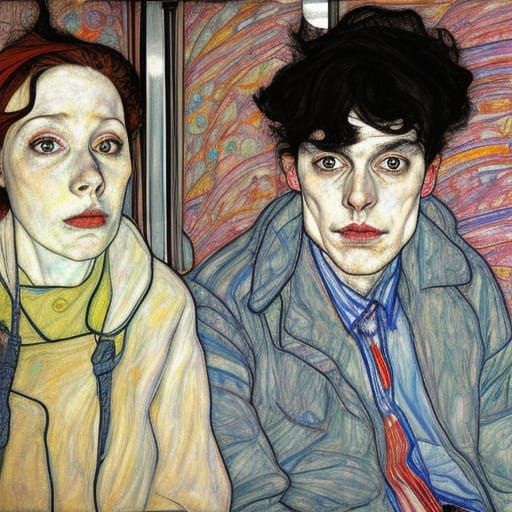 Friends on Subway, Expressionist Style