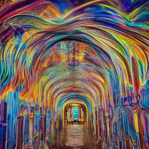 Surreal Cityscape Merges with Ancient Temple in Vibrant Oil....