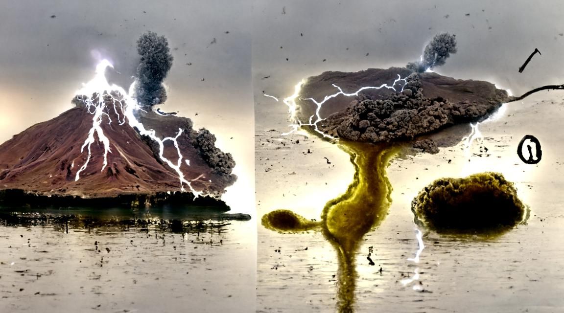Origins of life. Microorganisms arousing from mud in a lake ...