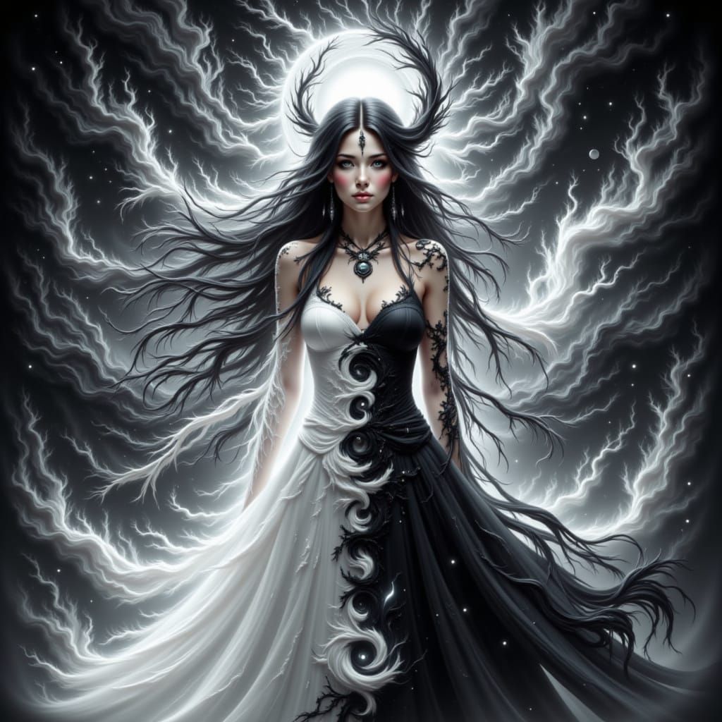 yin yang maiden<lora:The BWYinYang of Red:1.0>