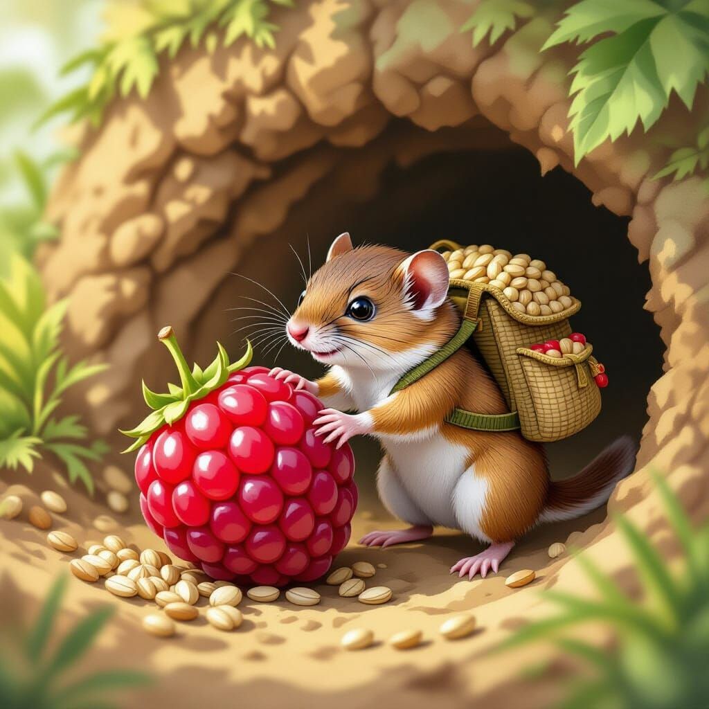 Strawberry and seeds 🐁🍓  by @Moon Rabbit