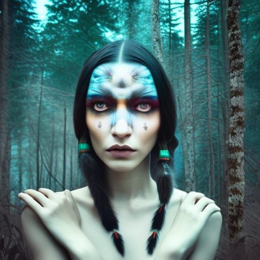 Androgynous Native American, snowy forest Jovana Rikalo, Kei...