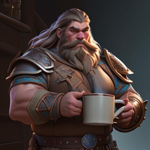 He's supposed to be holding a mug of ale, not a giant coffee...