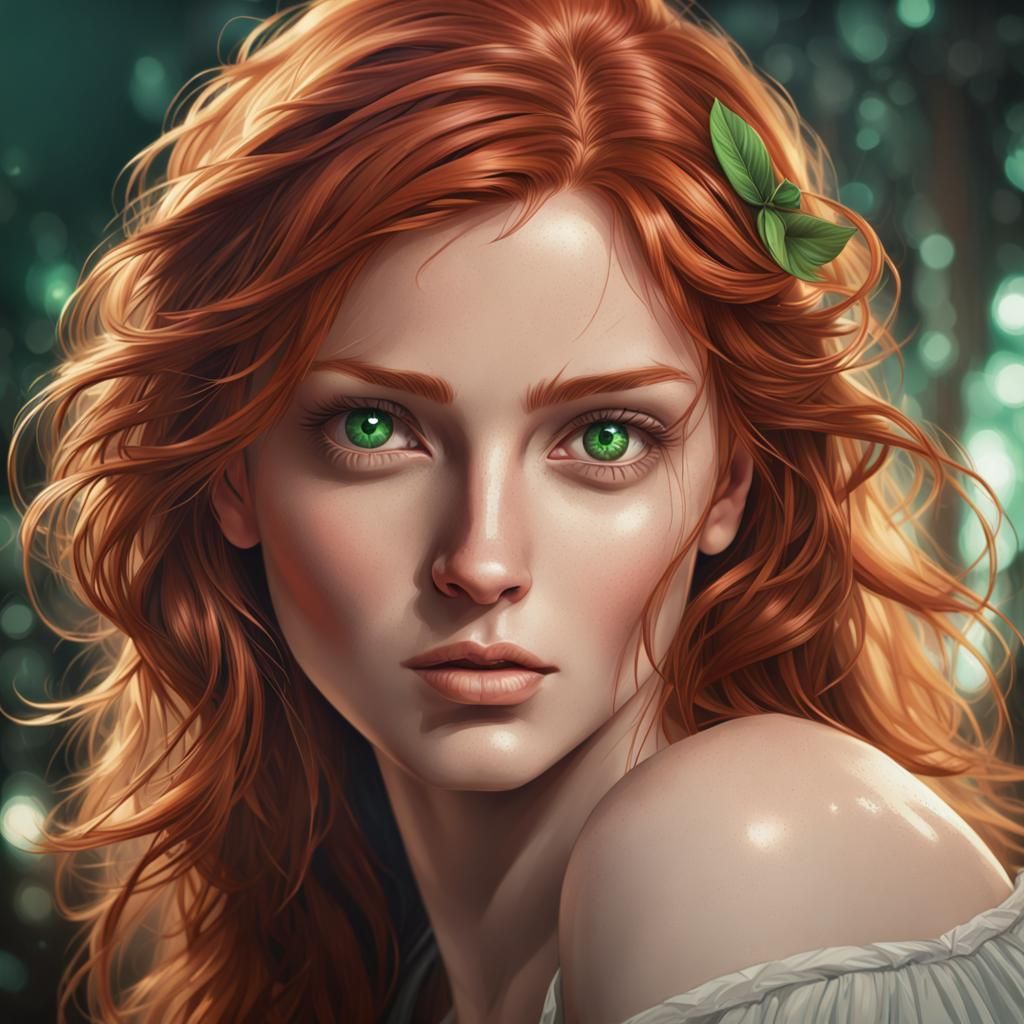 Beautiful redhead girl with green eyes portrait - AI Generated Artwork ...