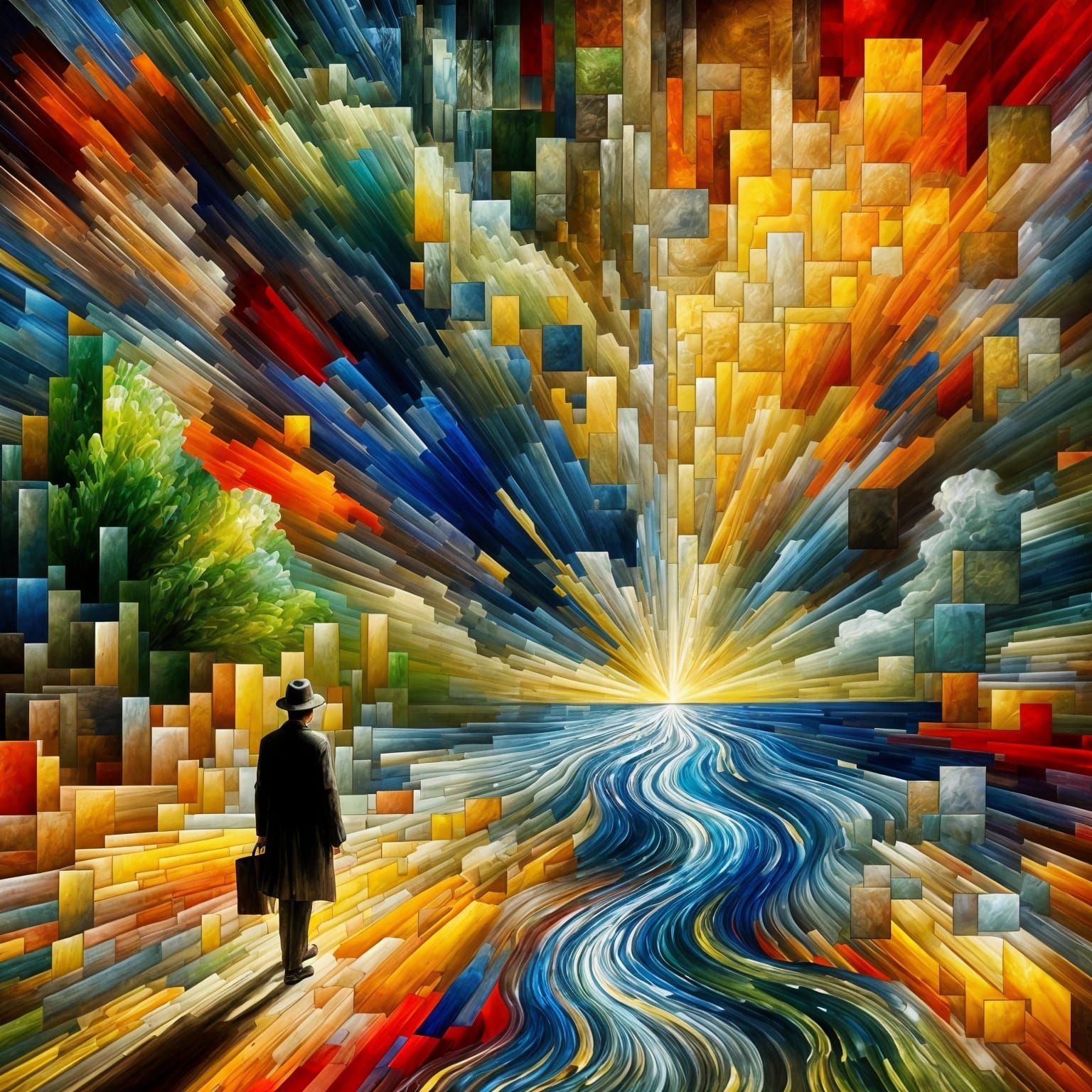 Abstract Impressionist Figure Amidst Color Explosion