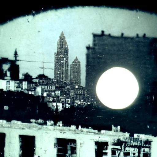 Vintage full moon shining over a city