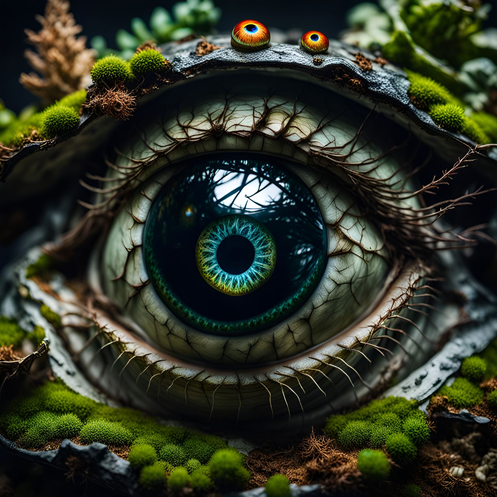 Creepy Eyeballs in Terrarium, Hyperrealistic Horror