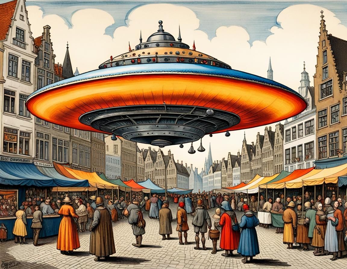 Flying saucer landing AI Generated Artwork NightCafe Creator