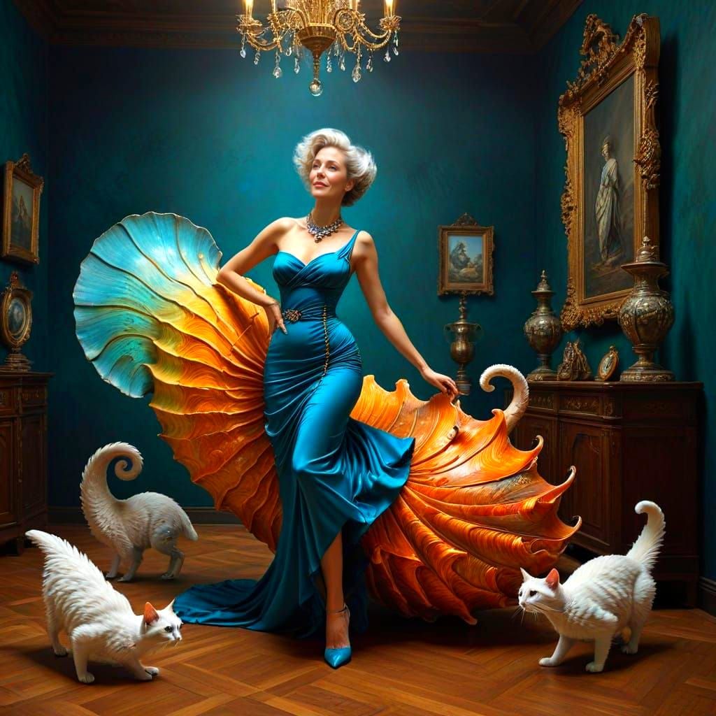 Elegant Woman in Vibrant Surreal Scene