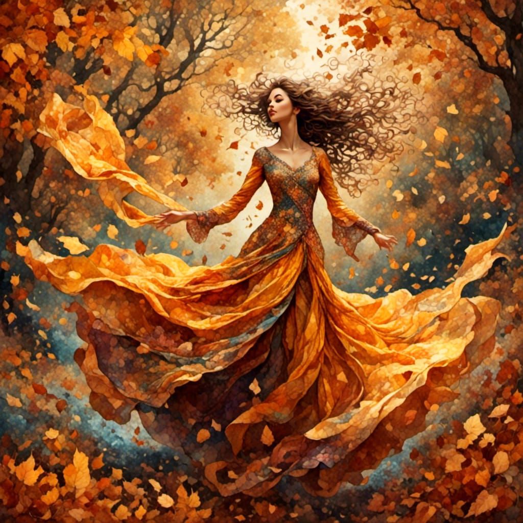 <lora:Tapestry:1.0> <lora:RomanticWatercolor:1.0> <lora:Endless Melody:1.0> on a carpet of yellow leaves, ...  by @Likvi