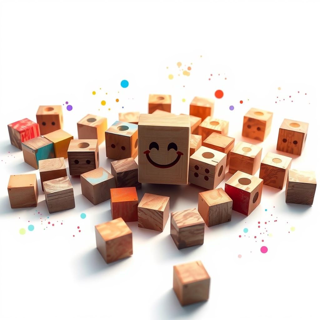 Whimsical Wooden Cube Wonderland in Watercolor Style