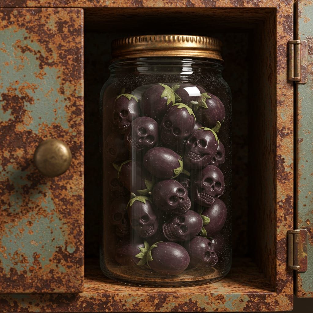 Mini Eggplant Skulls Inside Jar