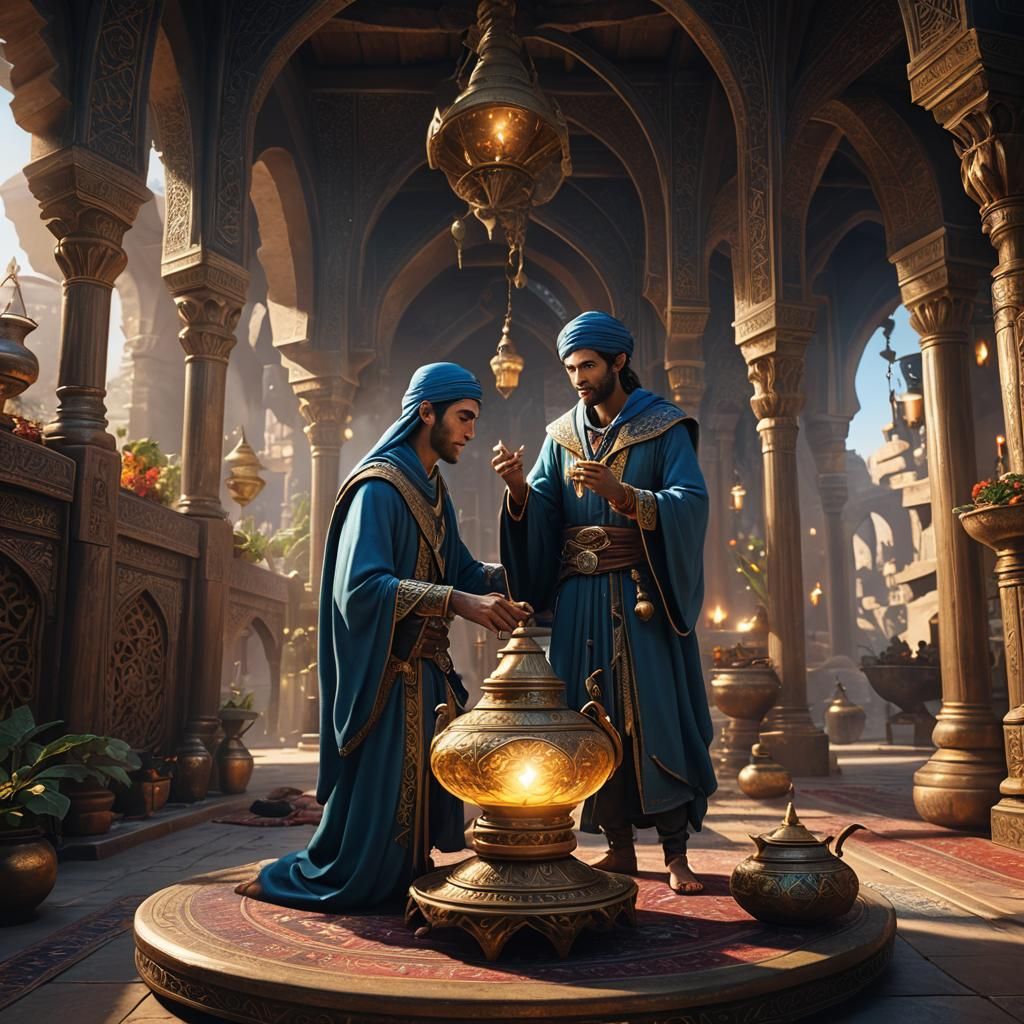 Arabian Elf with Magic Lamp in Fantasy Art