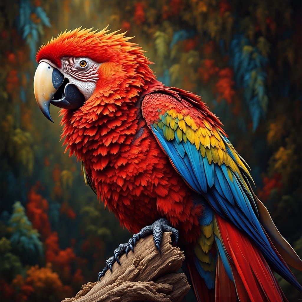 <lora:RichColorFlux:1.0> Parrot :: intricate motifs perfect composition insanely-detailed extreme-detailed hyper-detailed volumetric deep ri...
