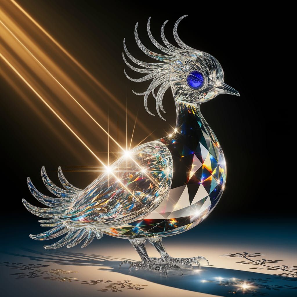 "A breathtaking portrait of a majestic bird, sculpted entirely from crystal-clear glass, its delicate ...  by @Voldemort