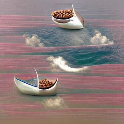 a boat sailing over beans