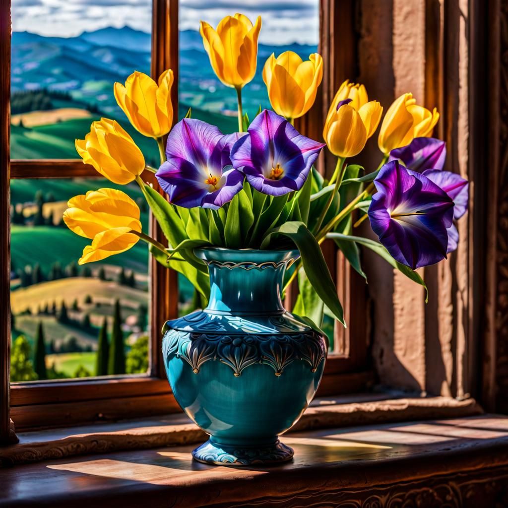 Tulips and Morning Glory