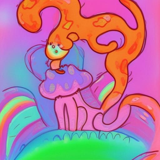 Cute Orange Cat in Neon Candyland Wonderland