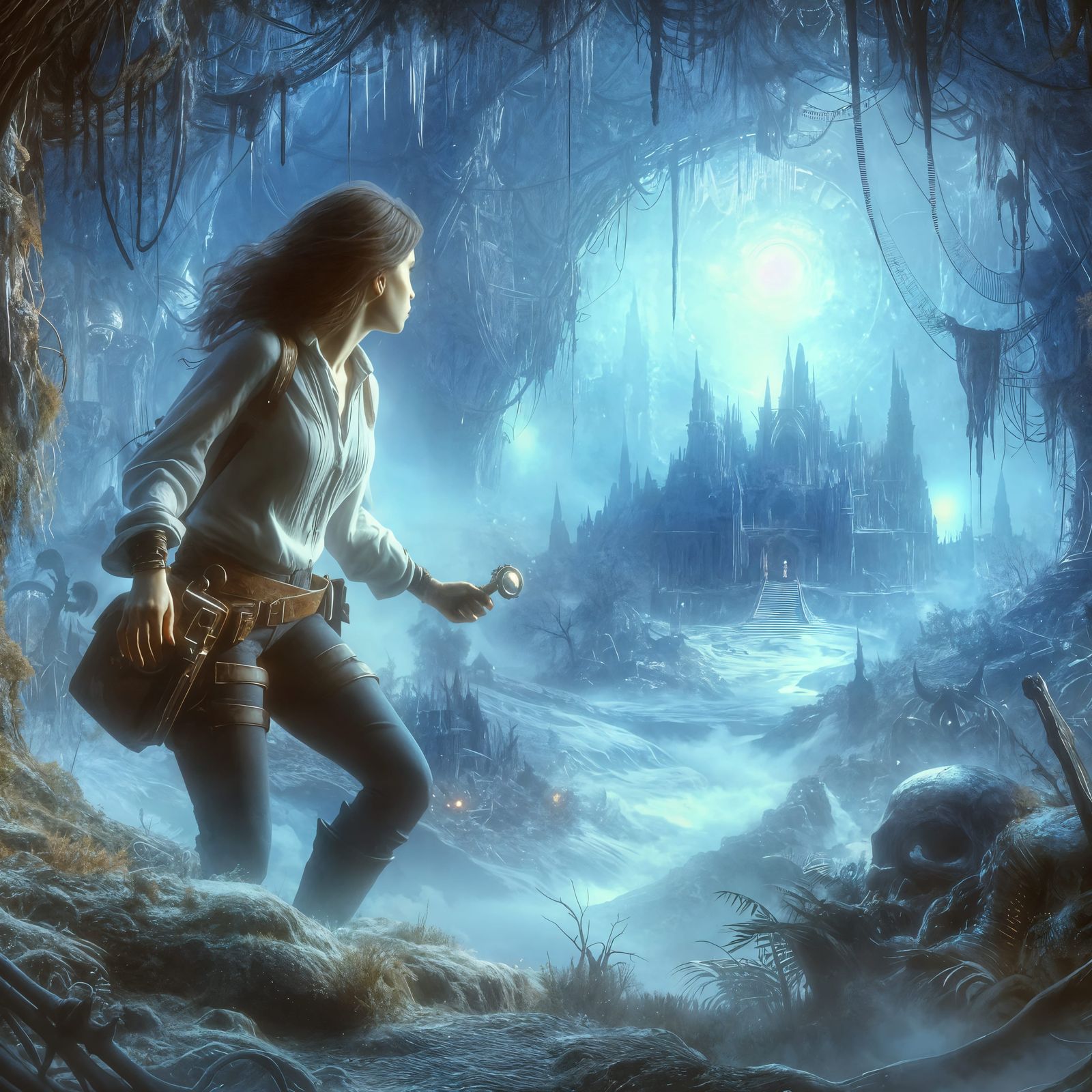 Lone explorer hunting for mysterious relic