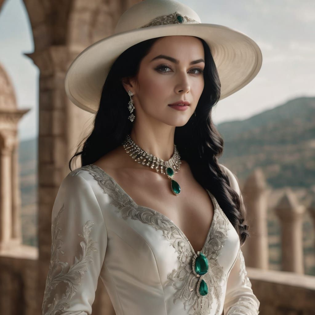 An attractive female aristocrat with long straight black hai...