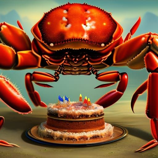 Crabs eating birthday cake. - AI Generated Artwork - NightCafe Creator